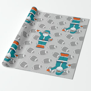 Papier Cadeau teal blue orange xmas black santa claus basketball