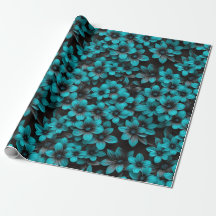 Teal Floral Wrapping Paper on Black