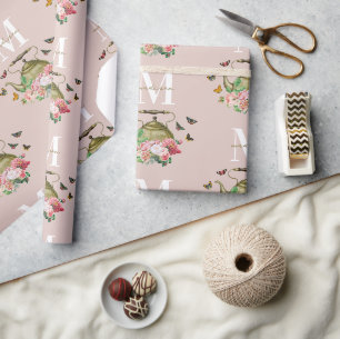 Papier Cadeau Teapot Party rose Floral & Papillons Monogramme