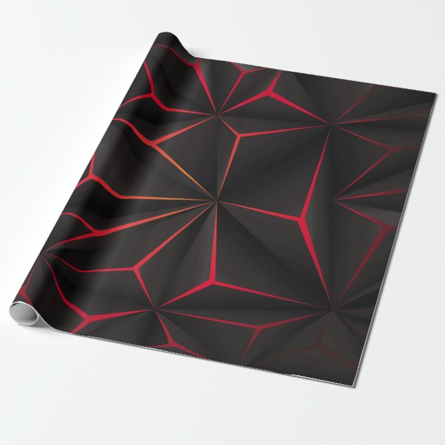 Papier Cadeau techno futuriste Abstrait en polygone noir (Déroulé)