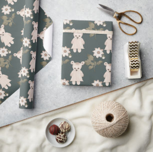 Papier Cadeau Teddy Bear Baby Girl Baby shower floral