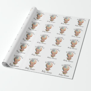 Papier Cadeau Teddy Boy Foral Hot Air Balloon Baby shower