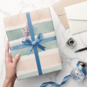 Papier Cadeau Teintes douces de vert sauge et rayures pêche à l'