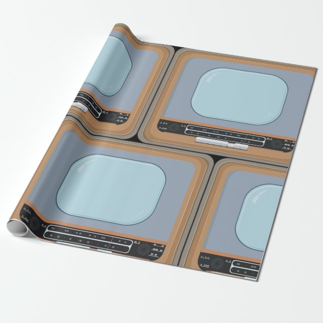 Papier Cadeau Télévision à l'ancienne Retro TV papier d'envelopp (Déroulé)