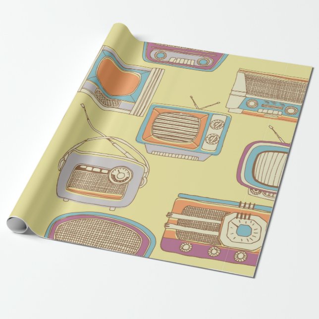 Papier Cadeau télévision rétro et radio. motif transparent (Déroulé)