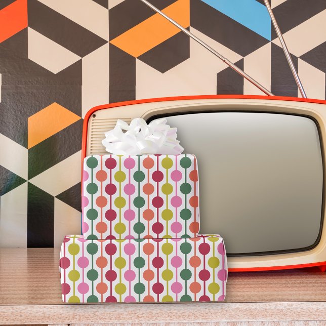 Papier Cadeau Téméraire Moderne Couleurs Rétro Motif de Noël (Créateur téléchargé)