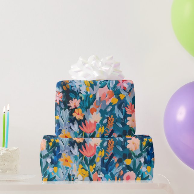 Papier Cadeau Tendance rose et bleu Abstrait motif floral (Cadeaux de fête)