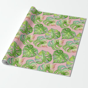 Papier Cadeau Tendance Tropicana Aquarelle Monstera & Palm Feuil