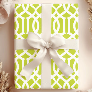 Papier Cadeau Tendance vert citron et blanc Motif de treillis ma