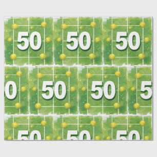 Papier Cadeau Tennis 50e anniversaire avec balles sur le court