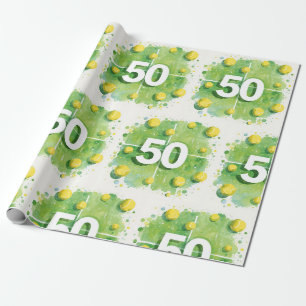 Papier Cadeau Tennis 50e anniversaire avec balles sur le court