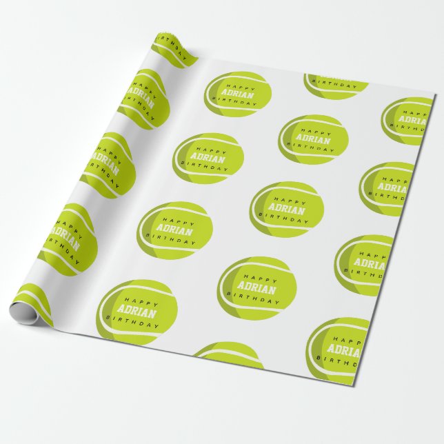 Papier Cadeau Tennis Ball Anniversaire fête Nom personnalisé (Déroulé)