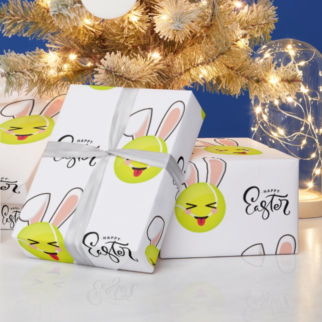 Papier Cadeau Tennis Ball Cute Kawaii Bunny Joyeux Sports de Pâq (Vacances)