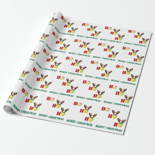 Papier Cadeau Tennis Ball Ho Ho Ho Santa Reindeer Christmas
