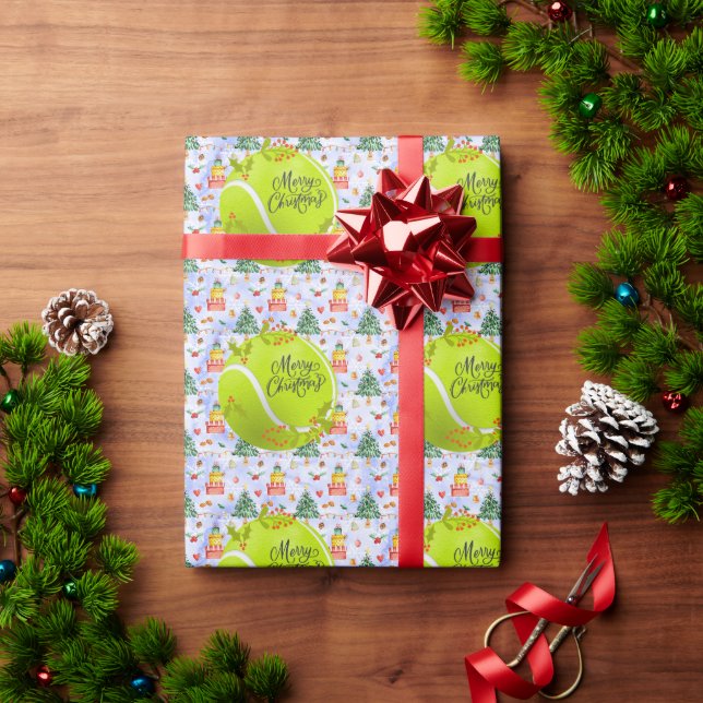 Papier Cadeau Tennis Noël avec balle de tennis pour joueur (Cadeau de vacances)