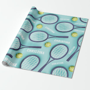 Papier Cadeau Tennis Racket Ball & Kids Girls Nom Motif mignonne