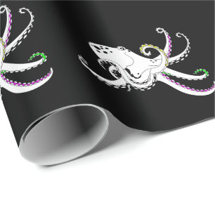 Papier Cadeau Tentacles colorés de Cool de pieuvre noir et blanc