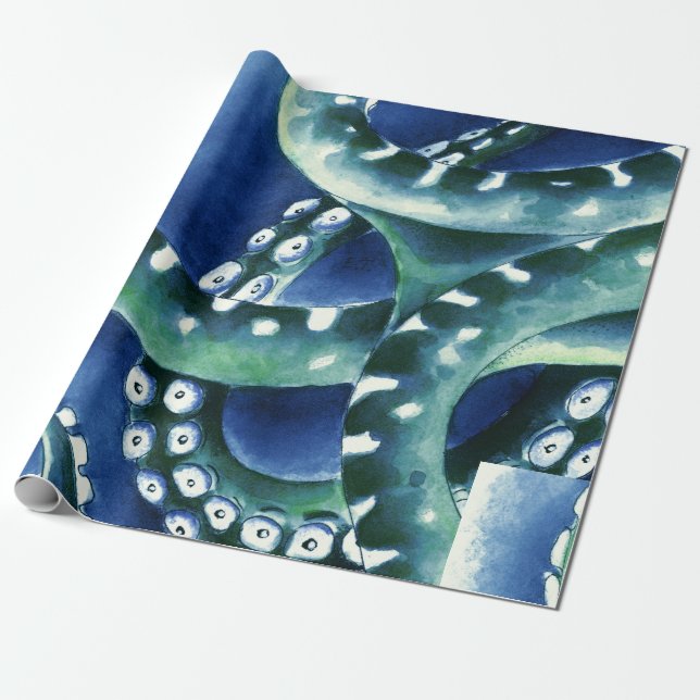 Papier Cadeau Tentacles verts bleus (Déroulé)