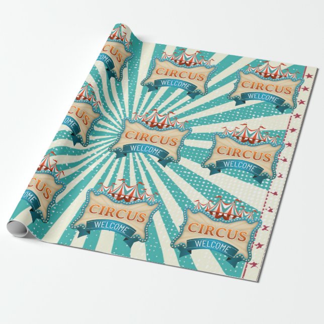 Papier Cadeau Tente turquoise de Cirque Rouge Anniversaire Pape  (Déroulé)