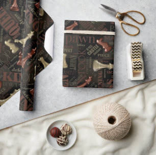 Papier Cadeau Termes et pièces d'échecs Cuivre et Or ID784