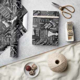 Papier Cadeau Termes et pièces d'échecs noir et blanc ID784