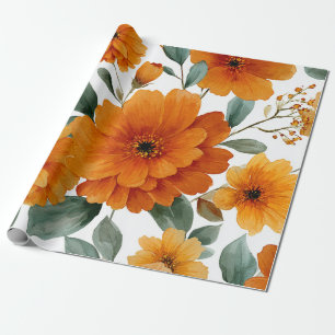 Papier Cadeau Terracotta Orange Floral Botanique Vintage