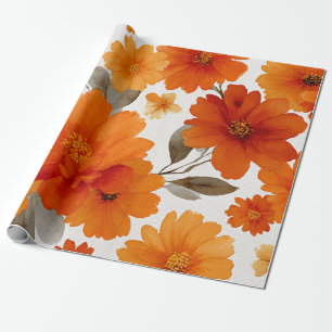 Papier Cadeau Terracotta Orange Floral Botanique Vintage