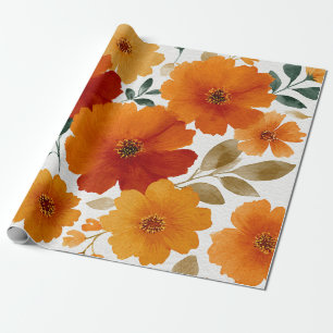 Papier Cadeau Terracotta Orange Floral Botanique Vintage