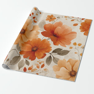Papier Cadeau Terracotta Orange Floral Botanique Vintage