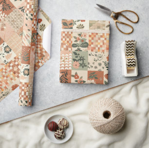 Papier Cadeau Terracotta Peach Couvre-lit Earthy Gingham Cottage