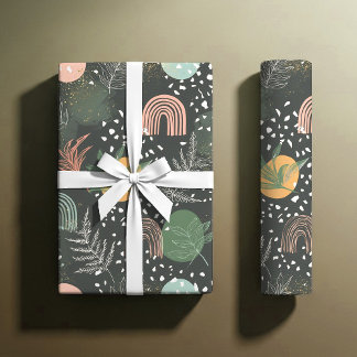Papier Cadeau Terrazzo Abstrait Moderne & Collage Botanique