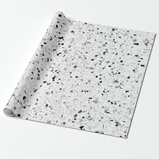 Papier Cadeau Terrazzo Élégant Rétro Gris Noir Et Blanc (Déroulé)