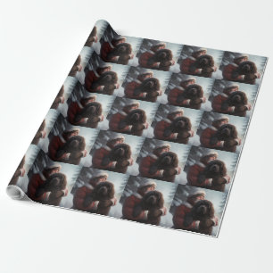 Papier Cadeau Terre-Neuve avec Noël Festif du Père Noël