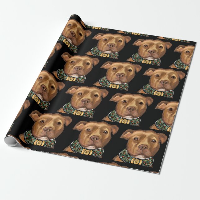 PAPIER CADEAU TERRIER AMÉRICAIN DU STAFFORDSHIRE (Déroulé)