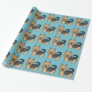 Papier Cadeau Terrier Australien Cartoon Bleu Et Tan