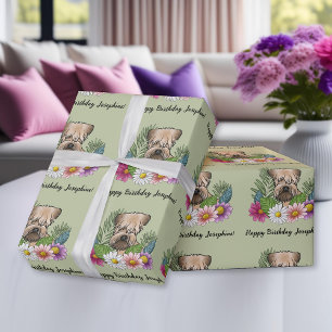 Papier Cadeau Térrier irlandais à poil doux Fleurs Anniversaire 