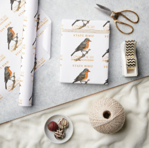 Papier Cadeau Territoire du Connecticut Oiseau Le Turdus Migrato