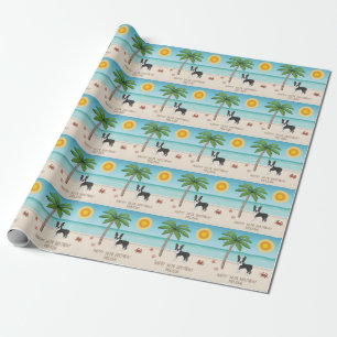 Papier Cadeau Tervueren Boston Terrier noir sur une plage tropic