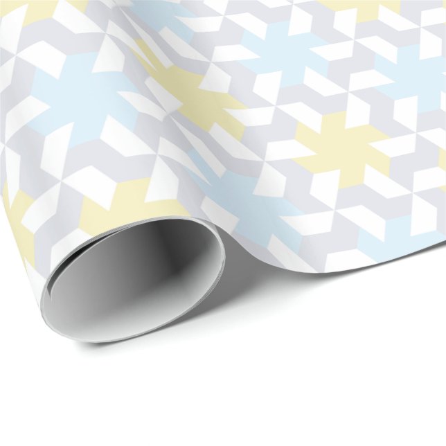 Papier Cadeau Tessellation moderne de Pinwheel bleu et jaune (Coin rond)