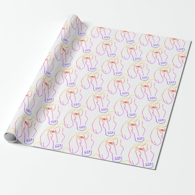 Papier Cadeau Tête de Dachshund, papier dessin d'art (Déroulé)