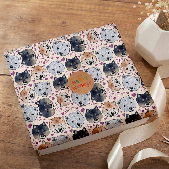 Papier Cadeau Tête de dessin à main Shiba Inu (Créateur téléchargé)