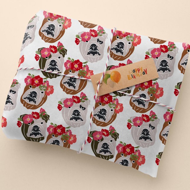 Papier Cadeau Tête de dessin en silhouette de Bulldog anglais (Créateur téléchargé)