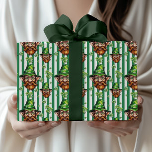 Papier Cadeau Tête de gnome drôle rayée vert de mer St. Patrick