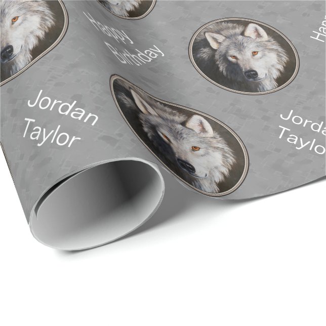 Papier Cadeau Tête de loup de bois gris (Coin rond)