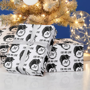 Papier Cadeau Tête de loup noir tribal Silhouette Laurel Monogra