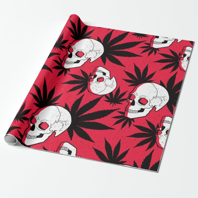 Papier Cadeau Tête de mort feuille de chanvre (Déroulé)