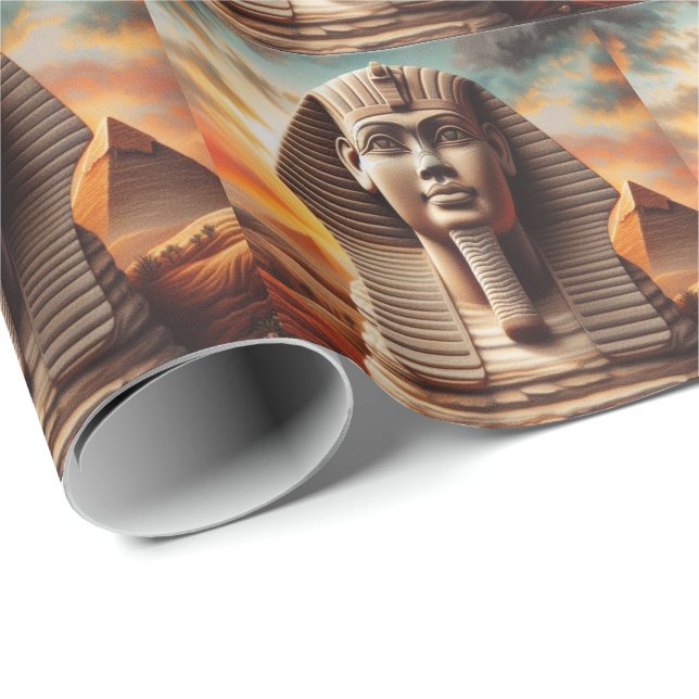 Papier Cadeau Tête de Sphinx de Gizeh avec Pyramides Voyage en É (Coin rond)