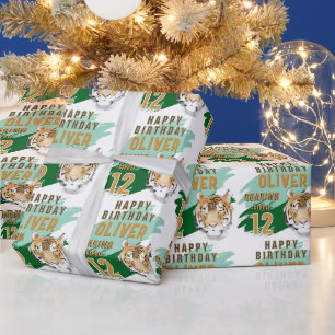 Papier Cadeau Tête de tigre sauvage Aquarelle Anniversaire 