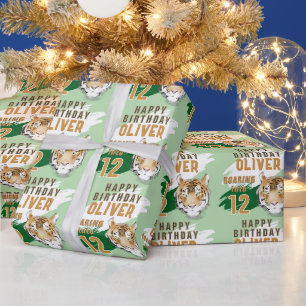 Papier Cadeau Tête de Tigre Sauvage Aquarelle Anniversaire 