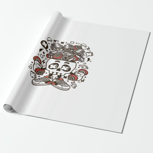 Papier Cadeau Tête du crâne Barbell (Déroulé)